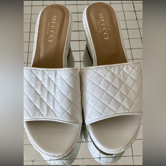 Sesto Meucci Tahnee White Quilted Woven Leather Wedge Slides 8 MINT CONDITION - Picture 2 of 6